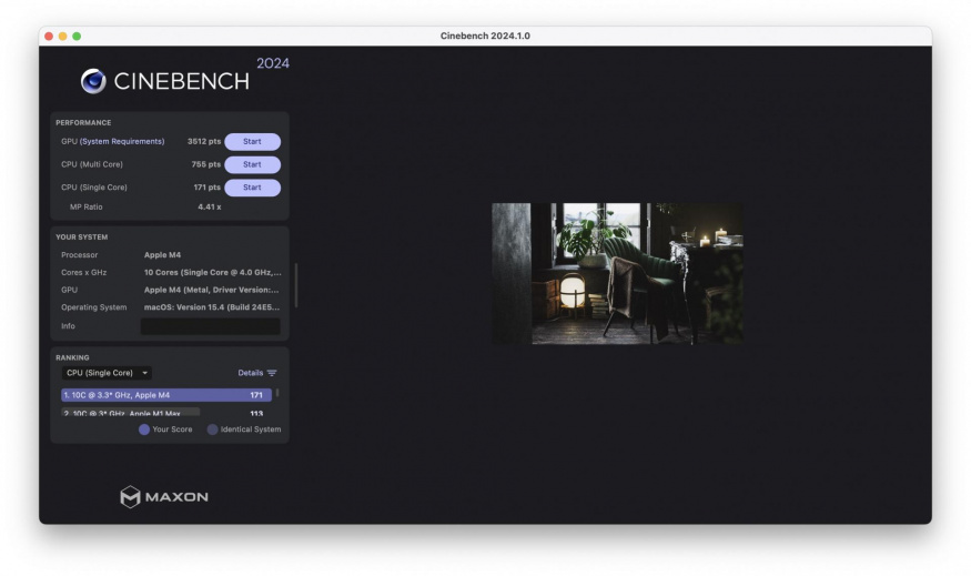Cinebench 2024, test MacBook Air M4