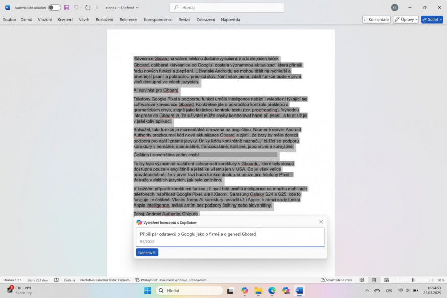 Díky širokým generativním úpravám však můžete článek celý přepsat nebo změnit jeho styl a formát