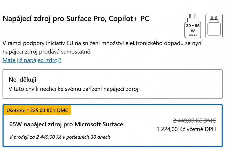 Cena za napájecí zdroj