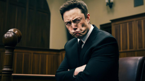 Naštvaný Elon Musk v soudní síni (ilustrační obrázek)