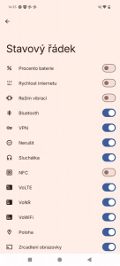 Vypínat se dají i položky stavové lišty