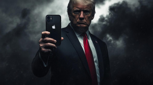 Donald Trump s iPhonem v ruce (ilustrační obrázek)
