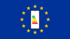 Ilustrace vlajky EU a telefonu se stupnicí energetických tříd Ilustrace vlajky EU a telefonu se stupnicí energetických tříd