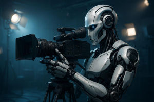 Ilustrace moderního robota jako kameramana