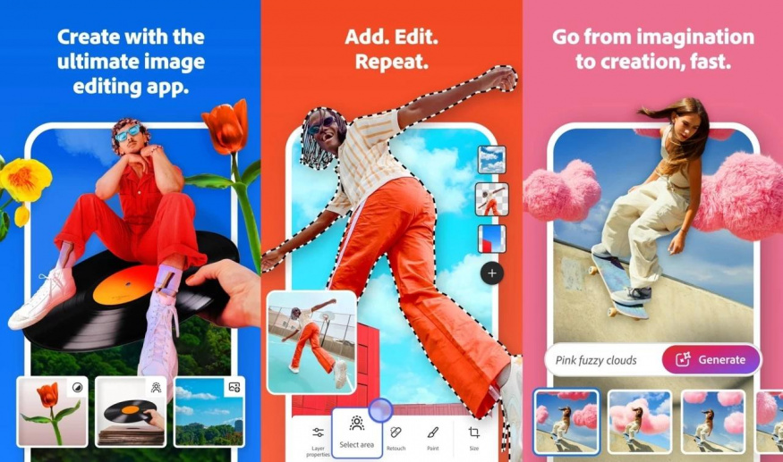 Screenshoty z aplikace Adobe Photoshop pro Android