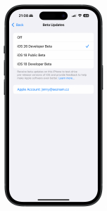 Výběr profilu beta verze iOS 26