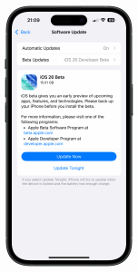 Instalace iOS 26 Developer beta