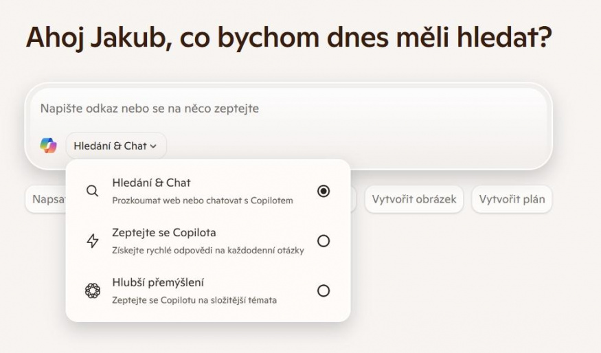Copilot jako výchozí vyhledávač