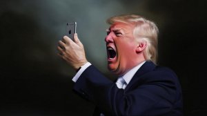 Donald Trump křičící na iPhone (ilustrační obrázek)