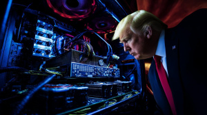 Donald Trump pozorující nejnovější technologie (ilustrační obrázek)