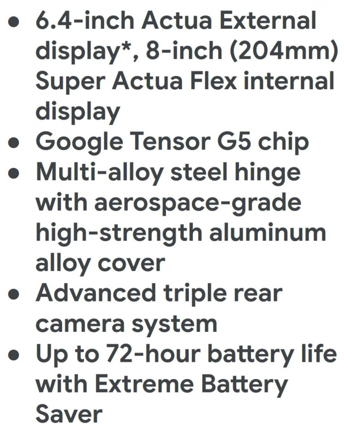 Parametry smartphonu Google Pixel 10 Pro Fold