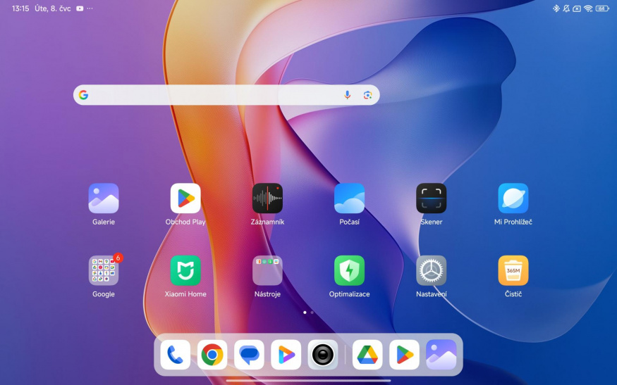 HyperOS na Redmi Pad 2 Domovská obrazovka zařízení Redmi Pad 2 s ikonami systému HyperOS