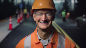 Tim Cook v oblečení pracovního dělníka (ilustrační obrázek)