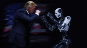 Donald Trump bojující s robotem (ilustrační obrázek)