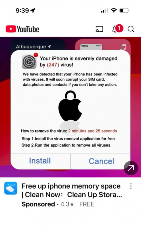 Podvodná reklama na software pro iPhone