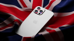 iPhone 16 Pro na vlajce Velké Británie (ilustrační obrázek)