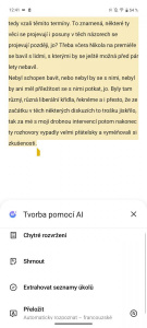 Nechybí možnost souhrnu, přepisu do bodů nebo překlad