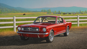 Ford Mustang v typické americké krajině (ilustrační obrázek)