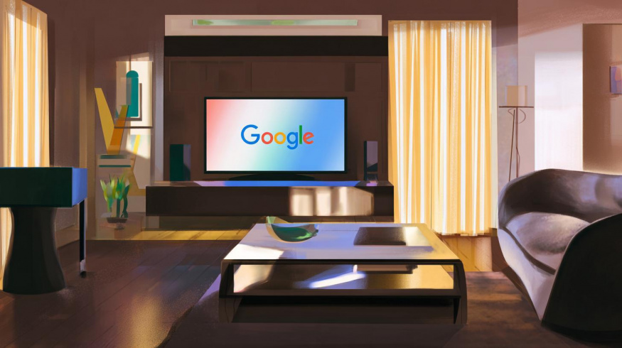 Televize v obývacím pokoji s logem Googlu (ilustrační obrázek)