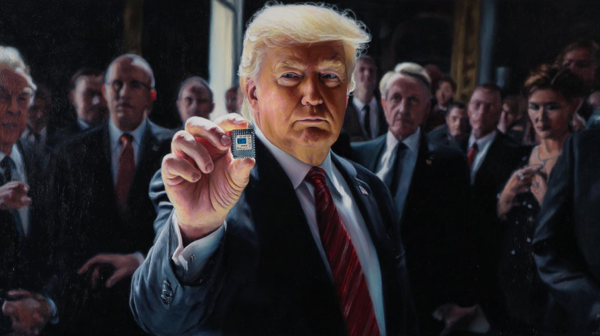 Donald Trump držící čip od Intelu (ilustrační obrázek) Donald Trump držící čip od Intelu (ilustrační obrázek)