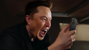 Elon Musk naštvaně křičí na chytrý telefon (ilustrační obrázek)