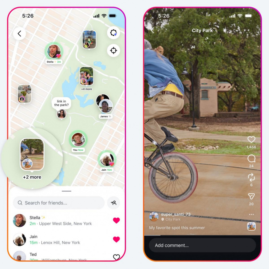Nová funkce mapy sdílené polohy na Instagramu