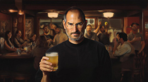 Steve Jobs držící pivo v baru (ilustrační obrázek)