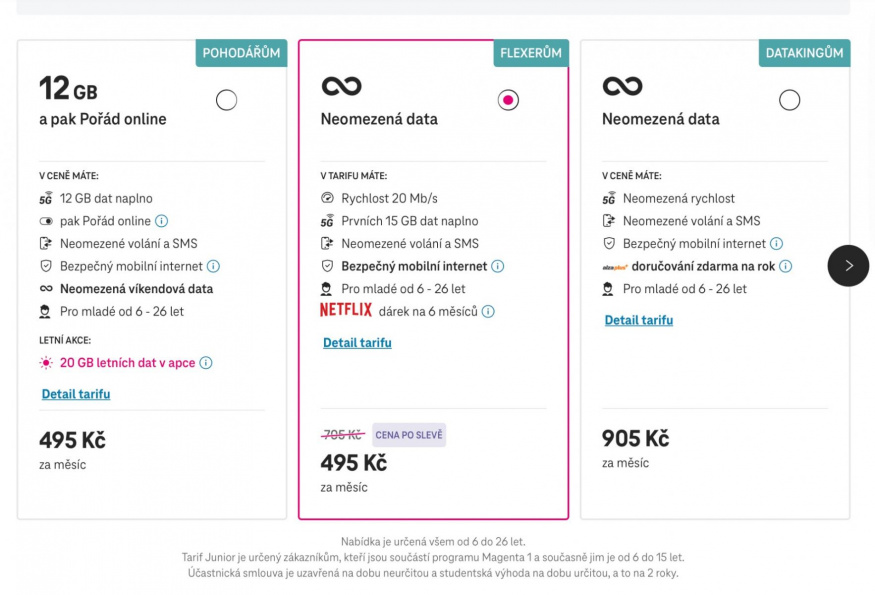 Střední tarif T-Mobile NextU s Netflixem na půl roku zdarma