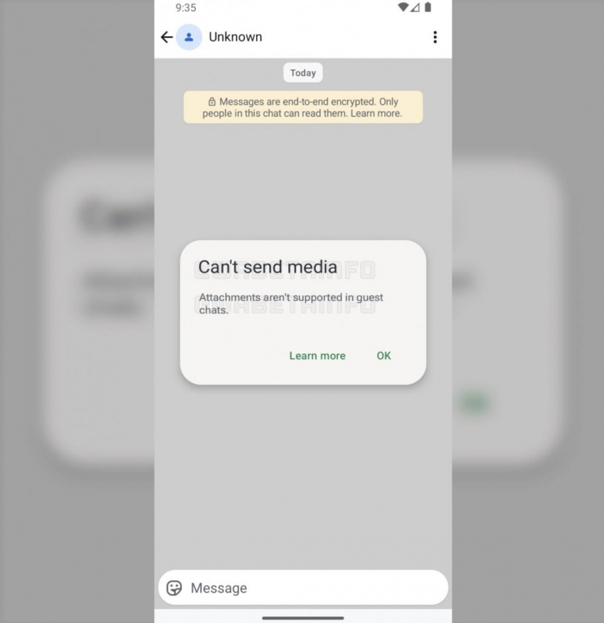 Konverzace s nepřihlášeným uživatelem v beta verzi aplikace WhatsApp