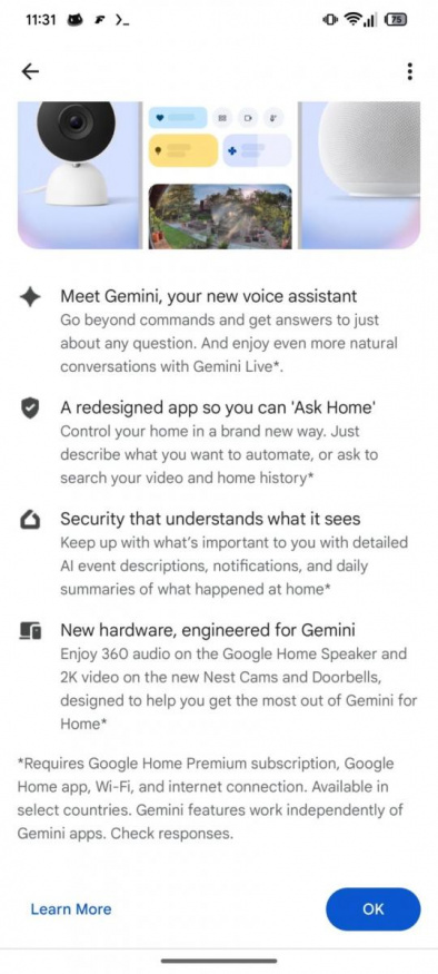 Nové UI aplikace Google Home s Gemini