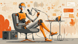 Ilustrace AI moderátora podcastu