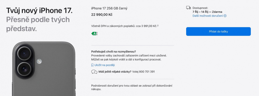 Na stránkách Applu si na nový iPhone 17 počkáte 3–4 týdny