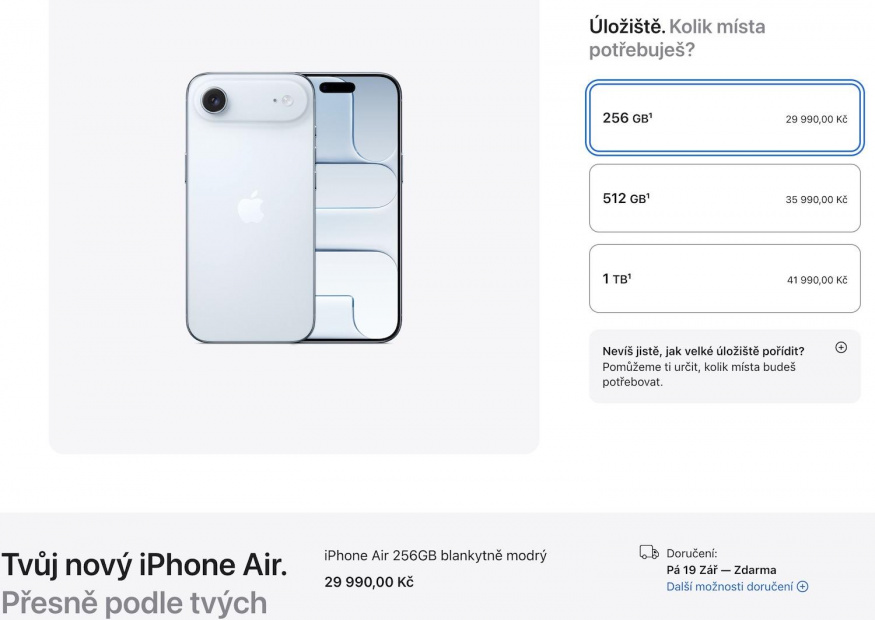 O iPhone Air není příliš velký zájem. Narozdíl od modelů Pro a Max je v rámci předobjednávek doručení už na den zahájení prodeje 19. září