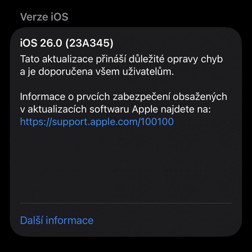 iOS 26 build 23A345