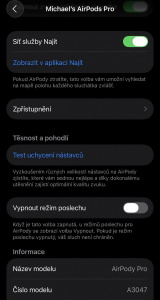 Test těsnosti u sluchátek AirPods Pro