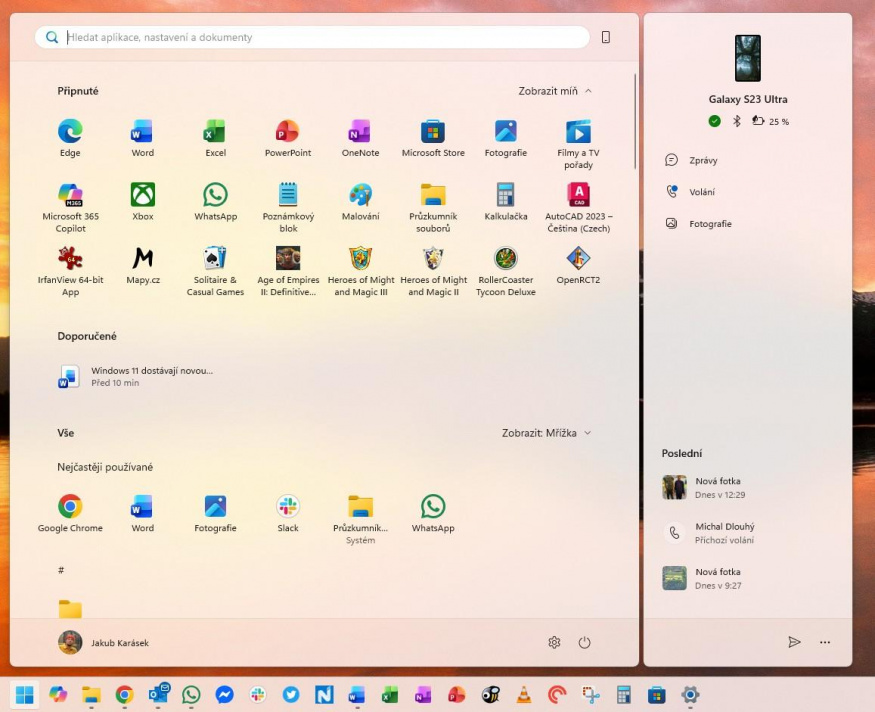 Nová podoba nabídky Start