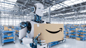Robot ve skladu Amazonu (ilustrační obrázek)