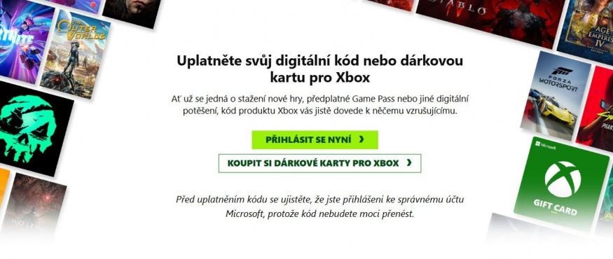 Stránka pro uplatnění kódu