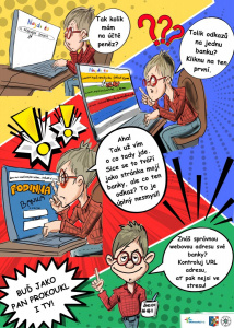 Komiks Pan Prokoukl upozorňující na nebezpečí na internetu