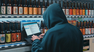 Hacker kradoucí japonské pivo (ilustrační obrázek)