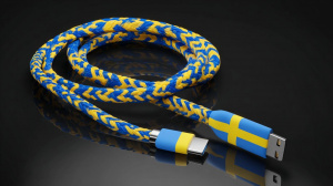 USB kabel ve švédských barvách (ilustrační obrázek)
