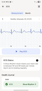 Výsledky měření EKG v aplikaci Withings