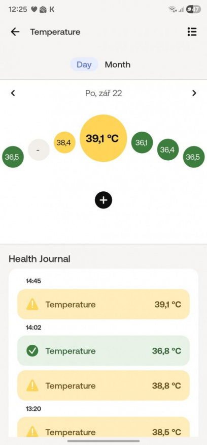 Ukázka vysoké teploty v aplikaci BeamO