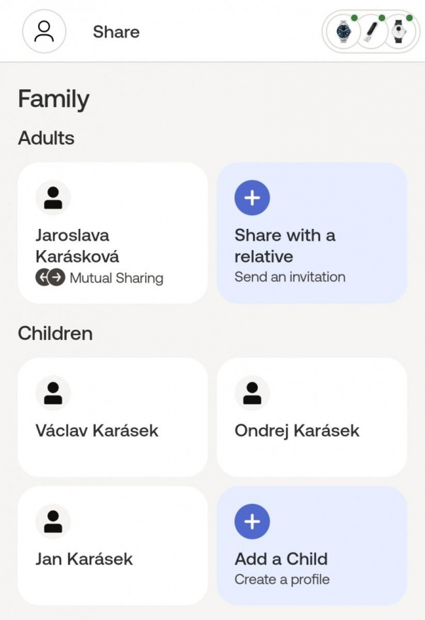 Členové rodiny v aplikaci BeamO