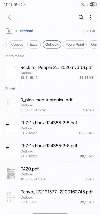 Třídění v aplikaci Moje soubory