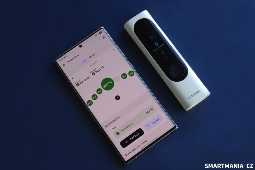 Withings BeamO s vedle smartphonu s aplikací Withings