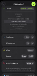 Funkce zpětného přidání aktivity v aplikaci Kondice