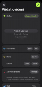 Funkce zpětného přidání aktivity v aplikaci Kondice