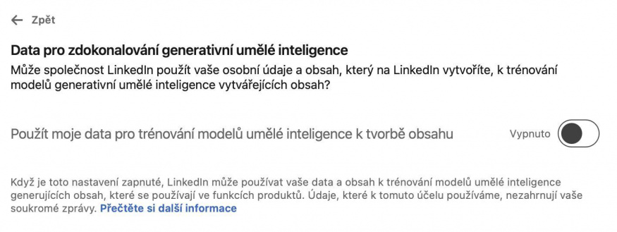 Přepínač AI na sociální síti LinkedIn