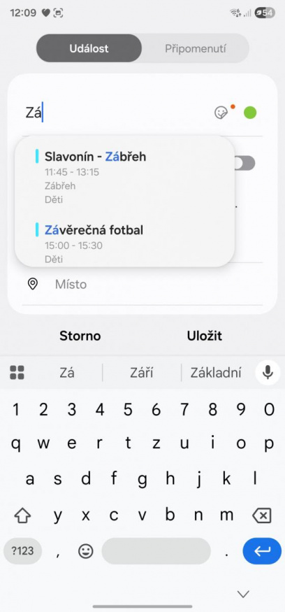 Našeptávač v kalendáři